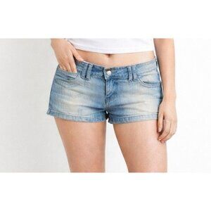 Mudd Blue Denim Distressed Low Rise Jean Shorts Womens 3 Distressed Pockets Low